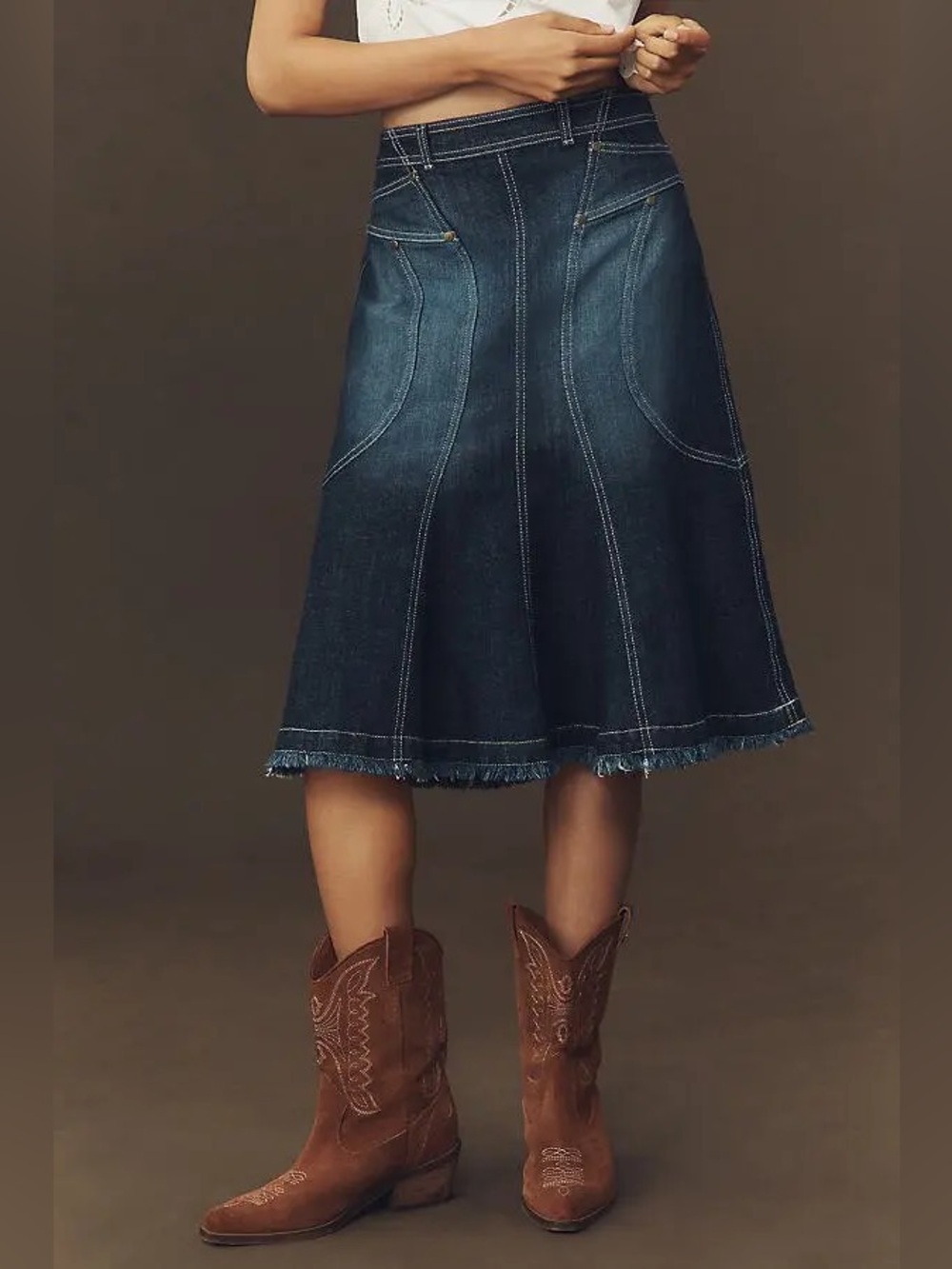 PILCRO FLUTED DENIM MIDI SKIRT - Picture 3 of 3